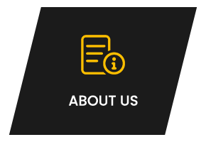 A black and yellow icon with the words " about us ".